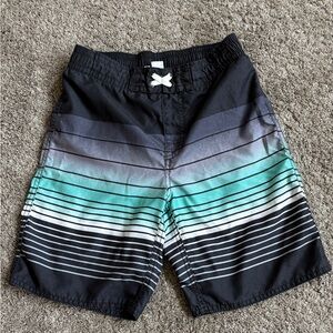 Old Navy Kids Swim Trunks - Black, Gray, Green Stripes